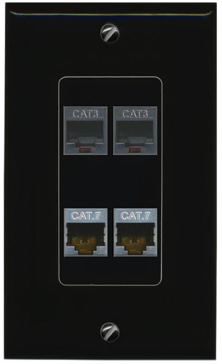 RiteAV 2 CAT7 2 PHONE Wall Plate Decorative [Black]