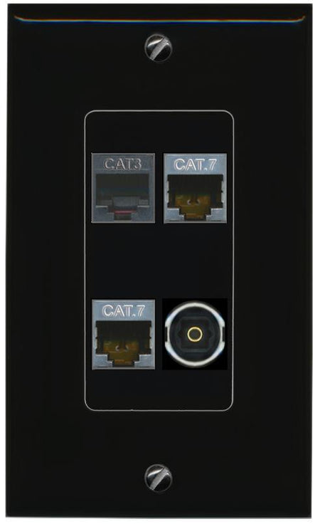 RiteAV 2 CAT7 PHONE TOSLINK Wall Plate Decorative [Black]