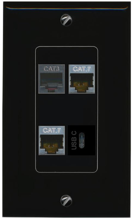 RiteAV 2 CAT7 PHONE USBC Wall Plate Decorative [Black]