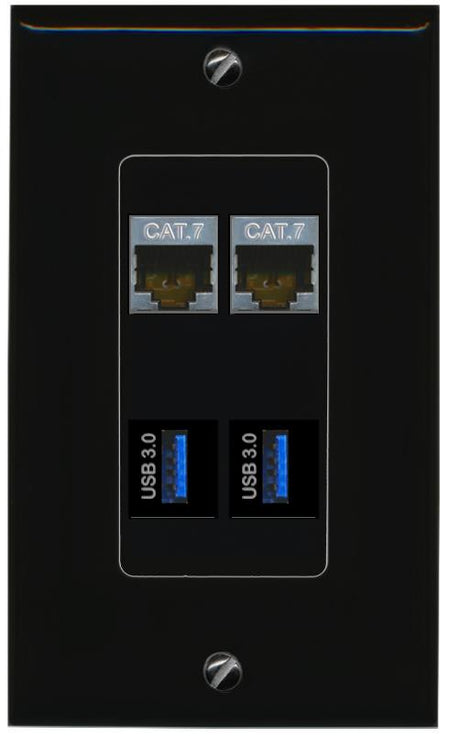 RiteAV 2 CAT7 2 USB-3 Wall Plate Decorative [Black]