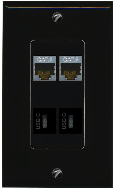 RiteAV 2 CAT7 2 USBC Wall Plate Decorative [Black]