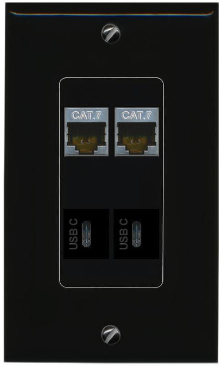RiteAV 2 CAT7 2 USBC Wall Plate Decorative [Black]