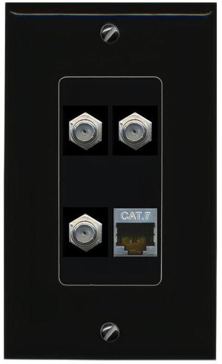 RiteAV CAT7 3 COAX Wall Plate Decorative [Black]