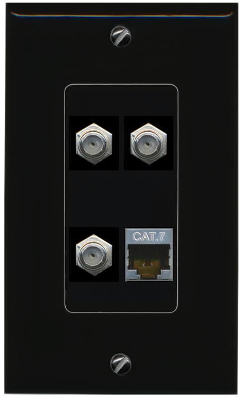 RiteAV CAT7 3 COAX Wall Plate Decorative [Black]
