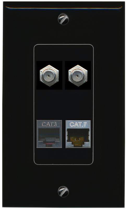 RiteAV CAT7 2 COAX PHONE Wall Plate Decorative [Black]