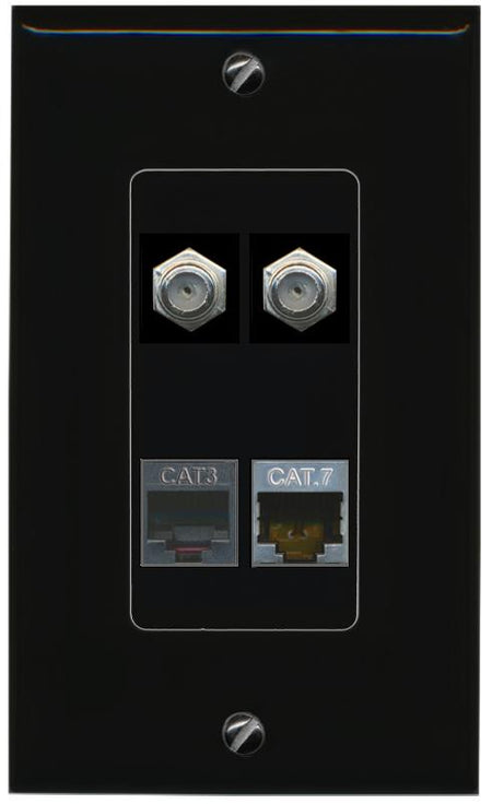 RiteAV CAT7 2 COAX PHONE Wall Plate Decorative [Black]