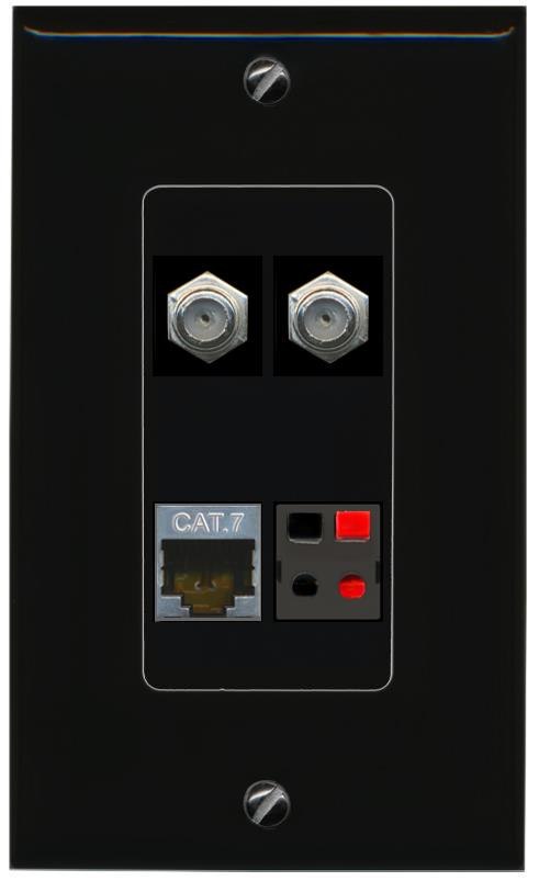 RiteAV CAT7 2 COAX SPEAKER Wall Plate Decorative [Black]