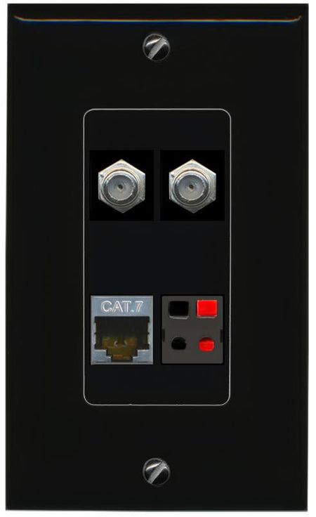 RiteAV CAT7 2 COAX SPEAKER Wall Plate Decorative [Black]