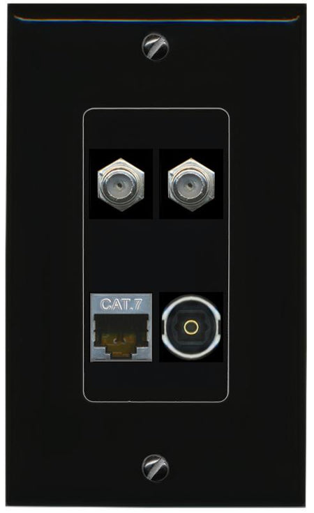 RiteAV CAT7 2 COAX TOSLINK Wall Plate Decorative [Black]