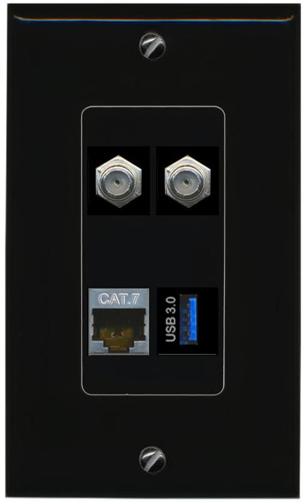 RiteAV CAT7 2 COAX USB-3 Wall Plate Decorative [Black]