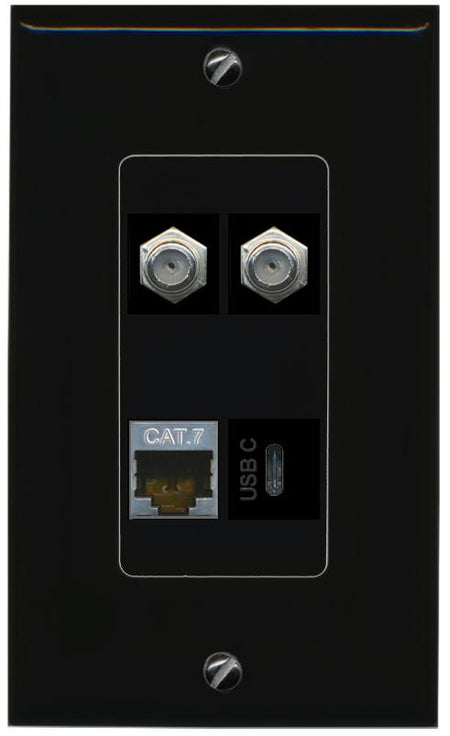 RiteAV CAT7 2 COAX USBC Wall Plate Decorative [Black]
