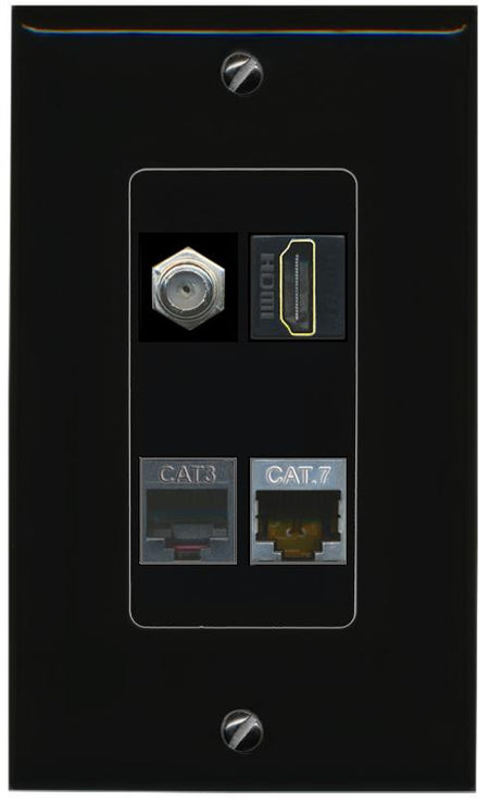 RiteAV CAT7 COAX HDMI PHONE Wall Plate Decorative [Black]