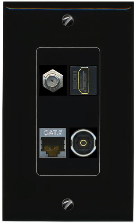 RiteAV CAT7 COAX HDMI TOSLINK Wall Plate Decorative [Black]