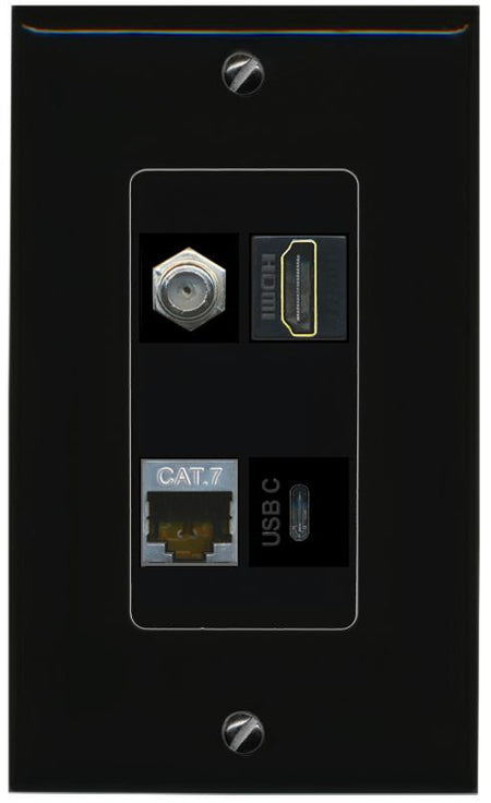 RiteAV CAT7 COAX HDMI USBC Wall Plate Decorative [Black]