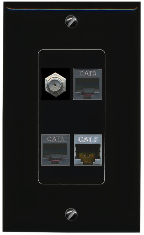 RiteAV CAT7 COAX 2 PHONE Wall Plate Decorative [Black]
