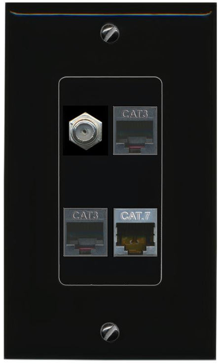 RiteAV CAT7 COAX 2 PHONE Wall Plate Decorative [Black]