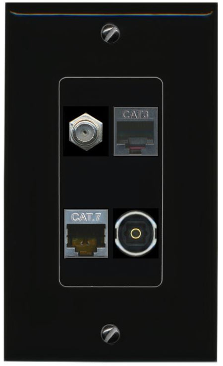 RiteAV CAT7 COAX PHONE TOSLINK Wall Plate Decorative [Black]