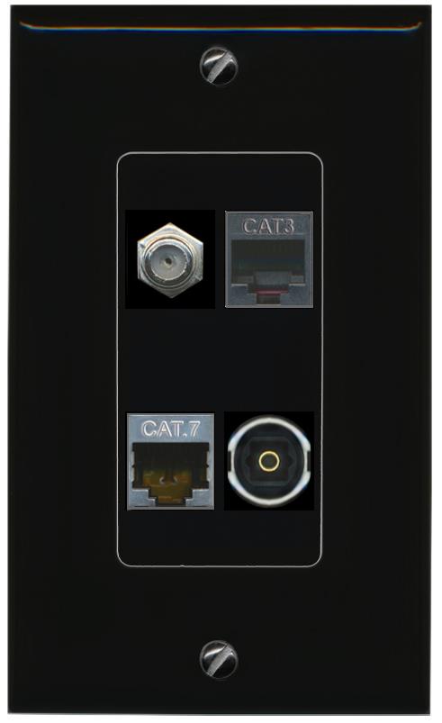 RiteAV CAT7 COAX PHONE TOSLINK Wall Plate Decorative [Black]
