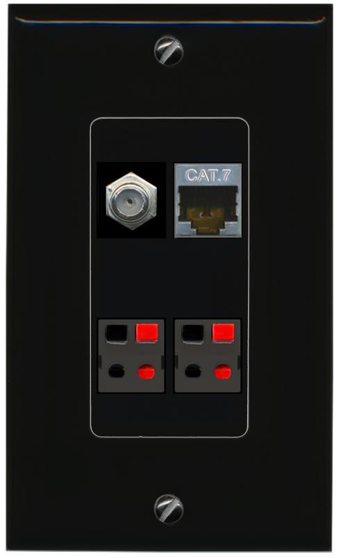 RiteAV CAT7 COAX 2 SPEAKER Wall Plate Decorative [Black]