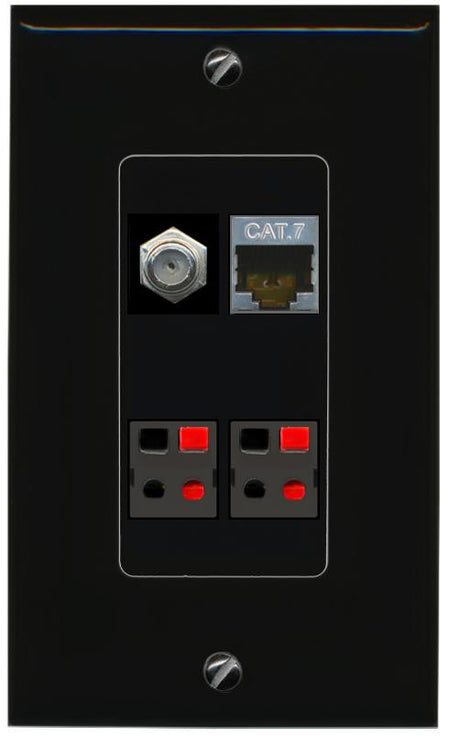 RiteAV CAT7 COAX 2 SPEAKER Wall Plate Decorative [Black]