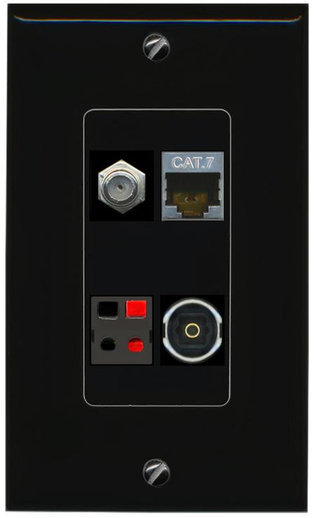 RiteAV CAT7 COAX SPEAKER TOSLINK Wall Plate Decorative [Black]