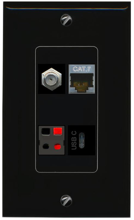 RiteAV CAT7 COAX SPEAKER USBC Wall Plate Decorative [Black]