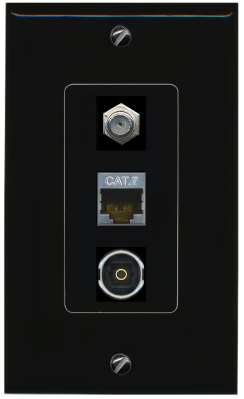 CAT7 COAX TOSLINK Wall Plate [Black]
