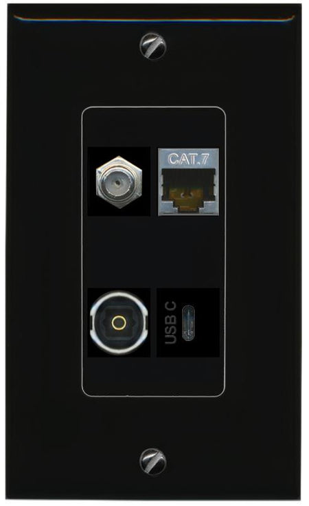 RiteAV CAT7 COAX TOSLINK USBC Wall Plate Decorative [Black]