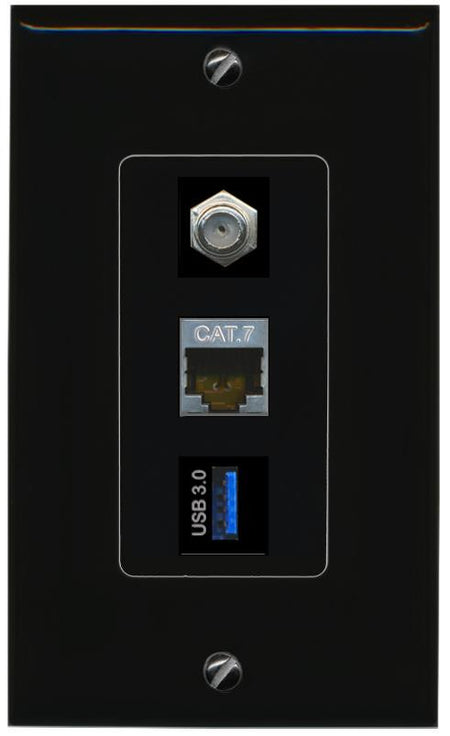 CAT7 COAX USB-3 Wall Plate [Black]