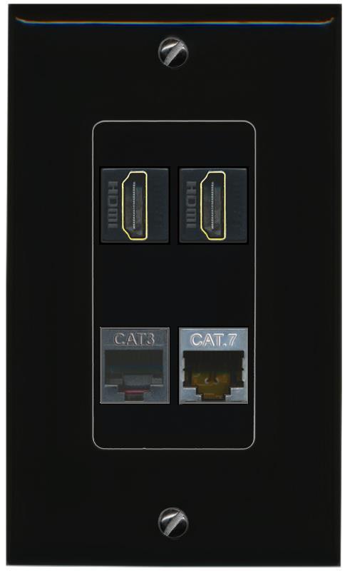 RiteAV CAT7 2 HDMI PHONE Wall Plate Decorative [Black]