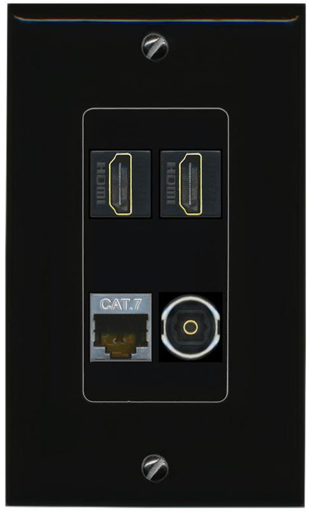 RiteAV CAT7 2 HDMI TOSLINK Wall Plate Decorative [Black]