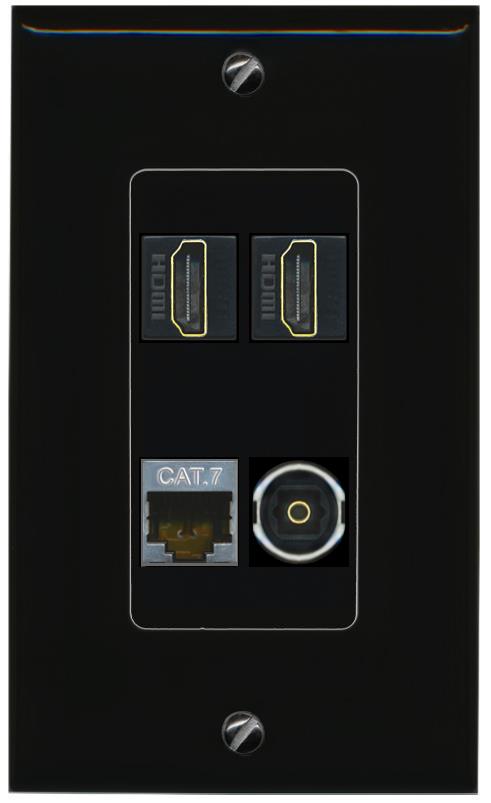 RiteAV CAT7 2 HDMI TOSLINK Wall Plate Decorative [Black]