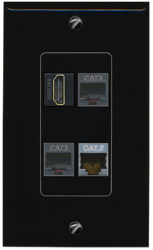 RiteAV CAT7 HDMI 2 PHONE Wall Plate Decorative [Black]