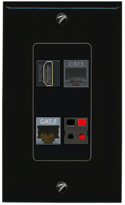 RiteAV CAT7 HDMI PHONE SPEAKER Wall Plate Decorative [Black]