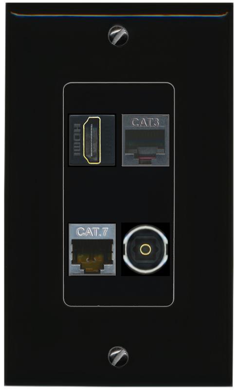 RiteAV CAT7 HDMI PHONE TOSLINK Wall Plate Decorative [Black]