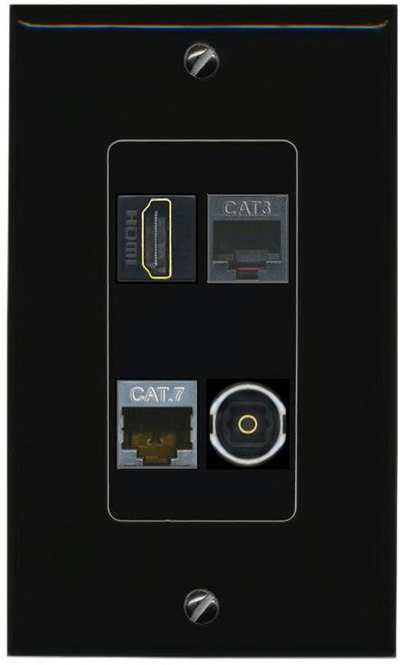 RiteAV CAT7 HDMI PHONE TOSLINK Wall Plate Decorative [Black]