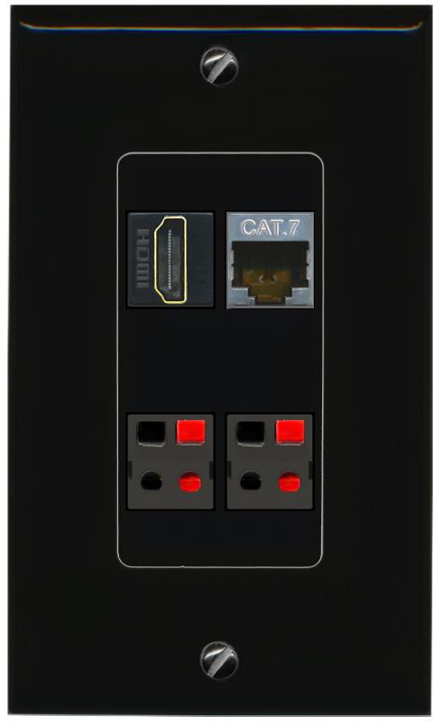 RiteAV CAT7 HDMI 2 SPEAKER Wall Plate Decorative [Black]