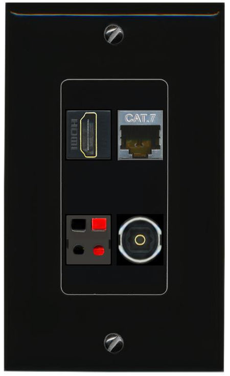 RiteAV CAT7 HDMI SPEAKER TOSLINK Wall Plate Decorative [Black]