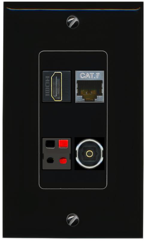 RiteAV CAT7 HDMI SPEAKER TOSLINK Wall Plate Decorative [Black]