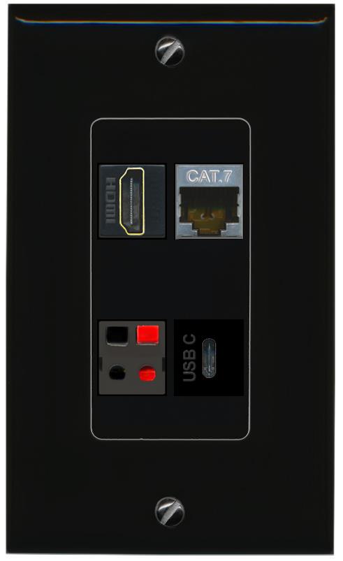 RiteAV CAT7 HDMI SPEAKER USBC Wall Plate Decorative [Black]