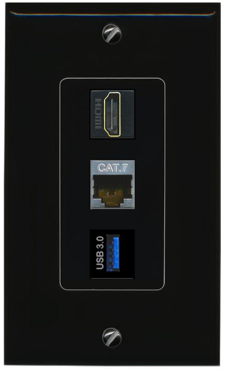 CAT7 HDMI USB-3 Wall Plate [Black]