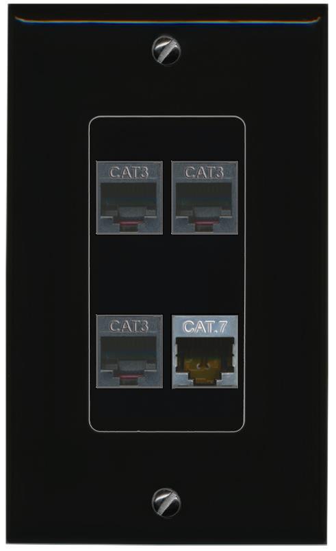 RiteAV CAT7 3 PHONE Wall Plate Decorative [Black]