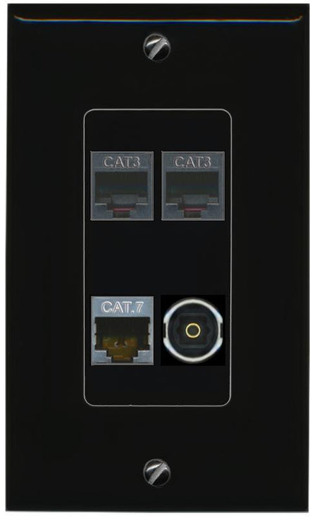 RiteAV CAT7 2 PHONE TOSLINK Wall Plate Decorative [Black]