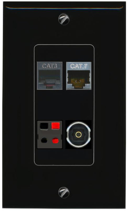 RiteAV CAT7 PHONE SPEAKER TOSLINK Wall Plate Decorative [Black]