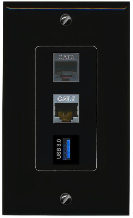 CAT7 PHONE USB-3 Wall Plate [Black]