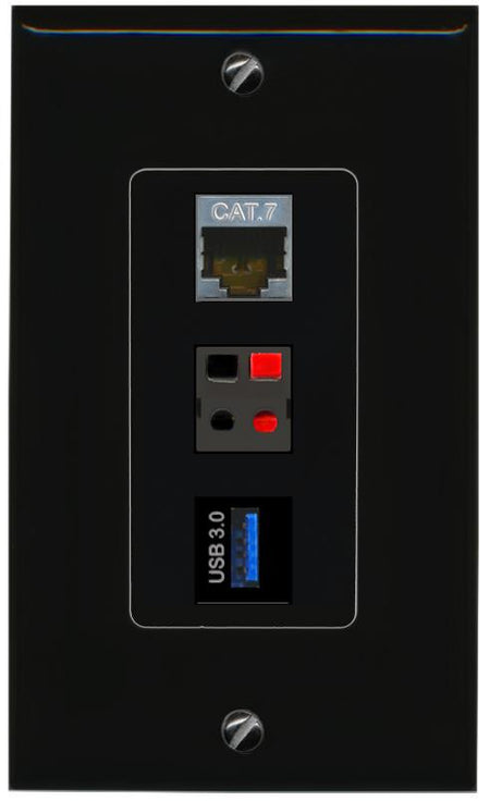 CAT7 SPEAKER USB-3 Wall Plate [Black]