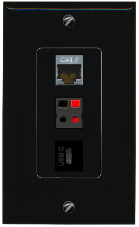 CAT7 SPEAKER USBC Wall Plate [Black]