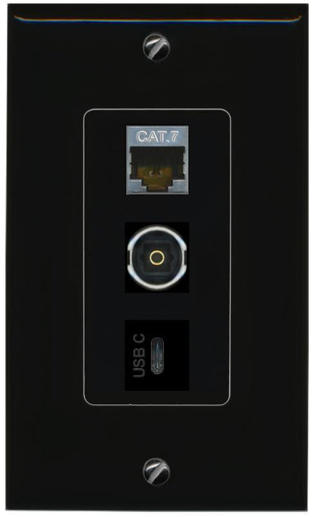 CAT7 TOSLINK USBC Wall Plate [Black]