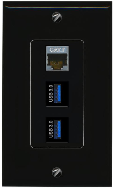CAT7 2 USB-3 Wall Plate [Black]