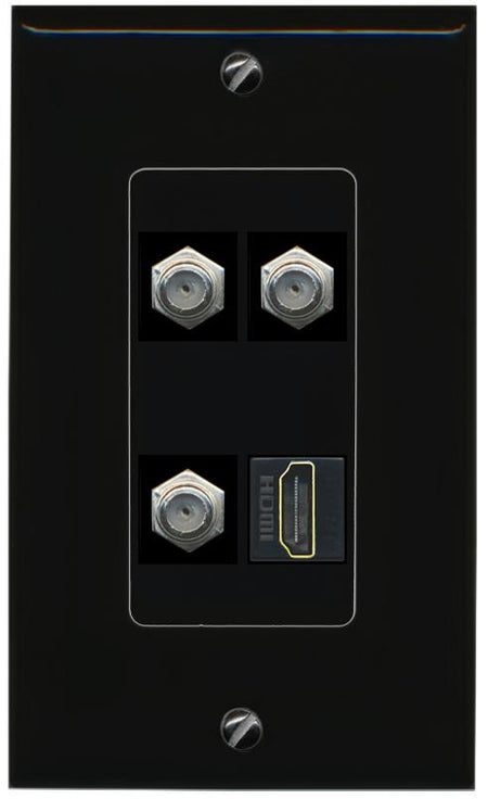 RiteAV 3 COAX HDMI Wall Plate Decorative [Black]